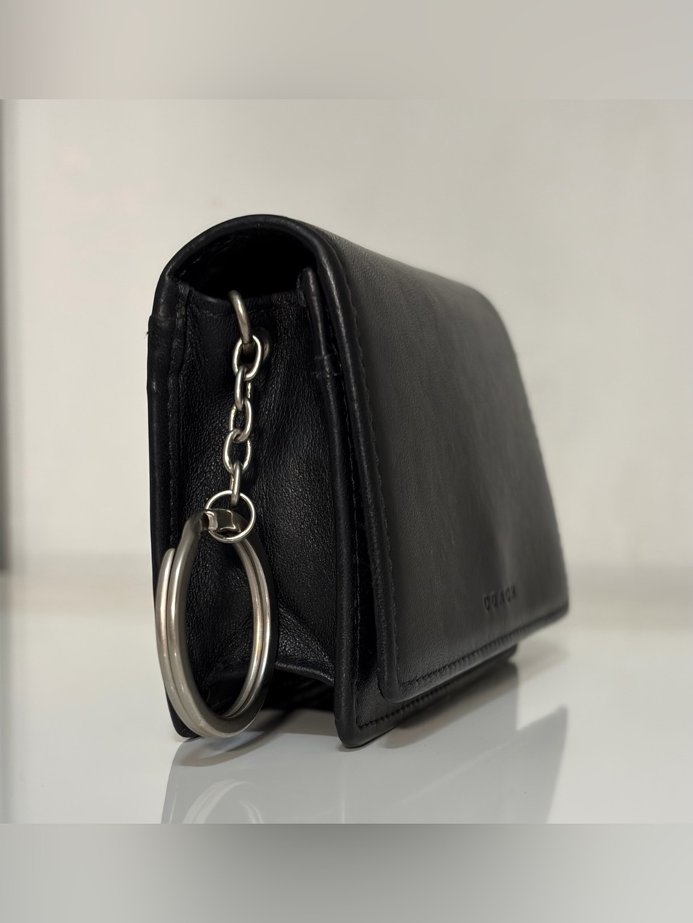 Vintage Coach Bedford Purse Wallet in Black Leather with Key Ring & Snap Closure - Picture 3 of 14